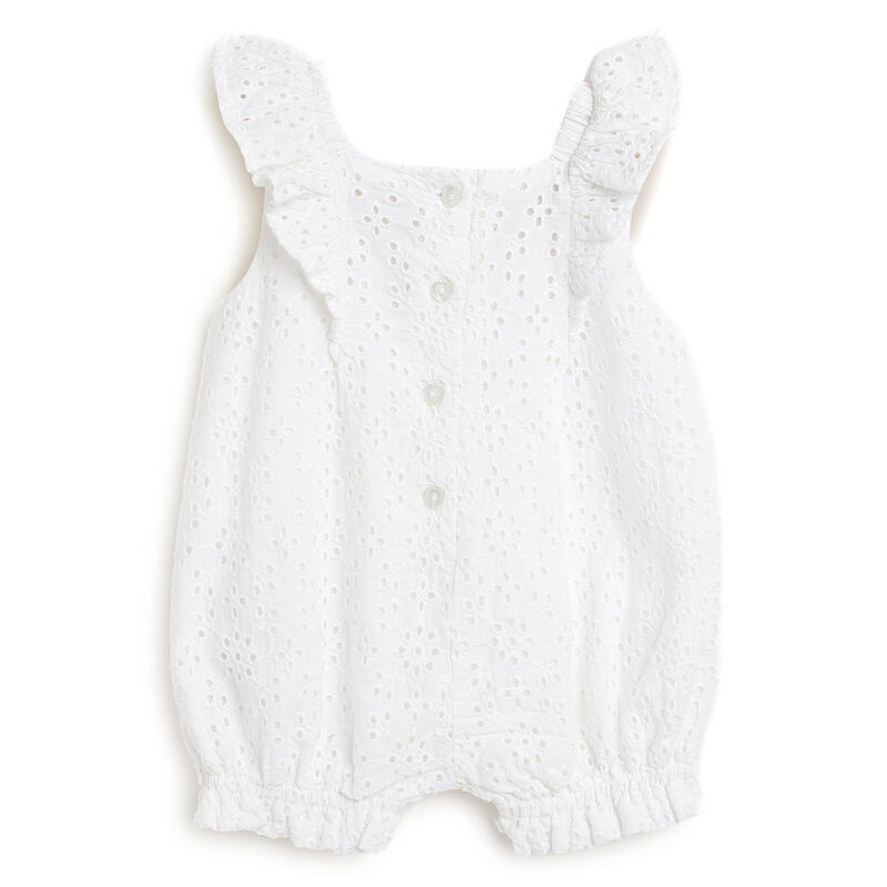 Girls White Solid Short Sleeve Rompers image number 1